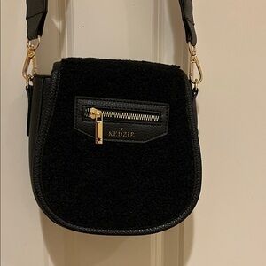 Black Crossbody Bag with Shearling Strap